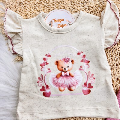 Conj. Blusa em Linho Ursinha e Short - Rose